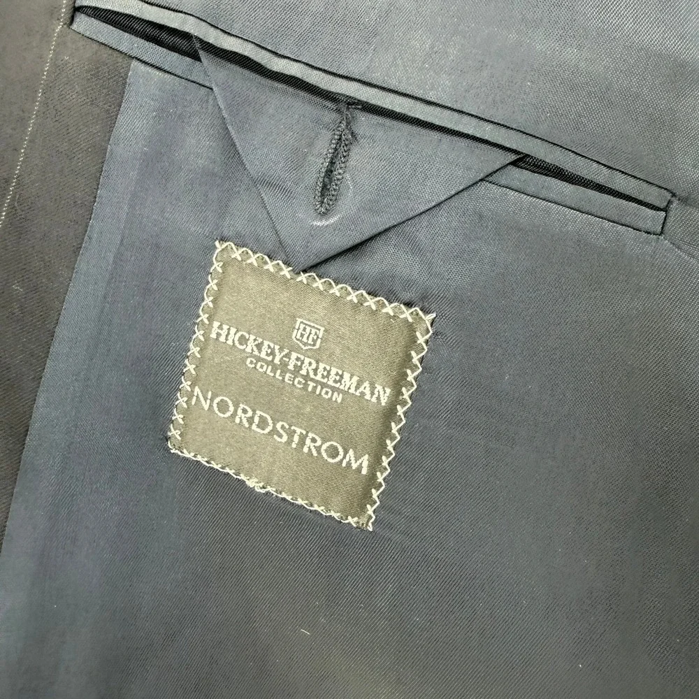Hickey Freeman Loro Piana Tasmanian Super 120s‎ Navy Pinstripe Suit Men 42R READ